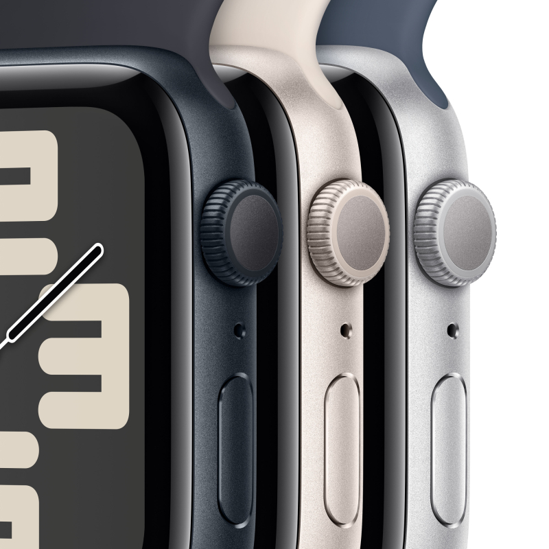 Apple Watch SE 2024, 44 мм, корпус из алюминия цвета «Сияющая звезда», спортивный ремешок, размер S/M