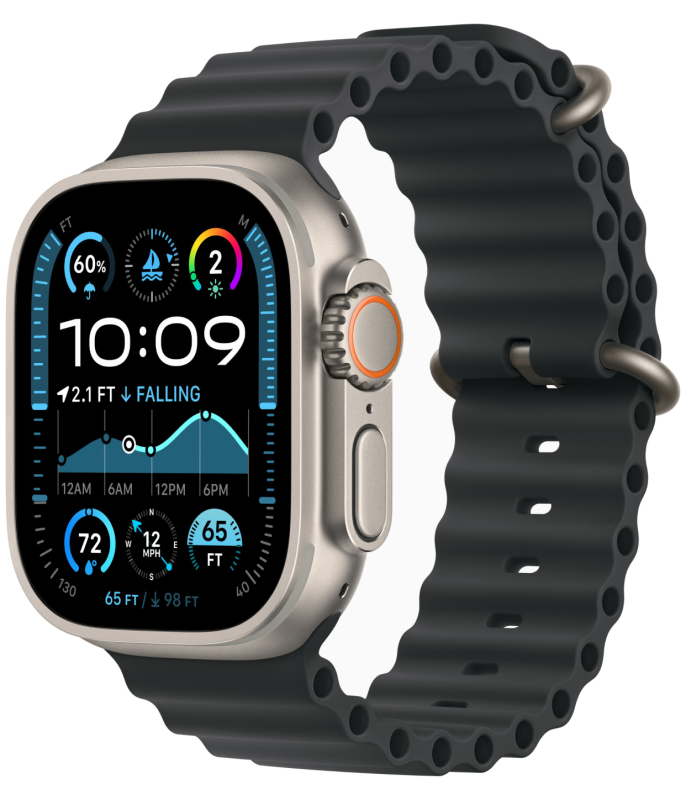 Apple Watch Ultra 2 GPS + Cellular, 49 мм, корпус из бежевого титана, ремешок Ocean чёрного цвета Apple Watch Ultra 2 GPS + Cellular, 49 мм, корпус из бежевого титана, ремешок Ocean чёрного цвета