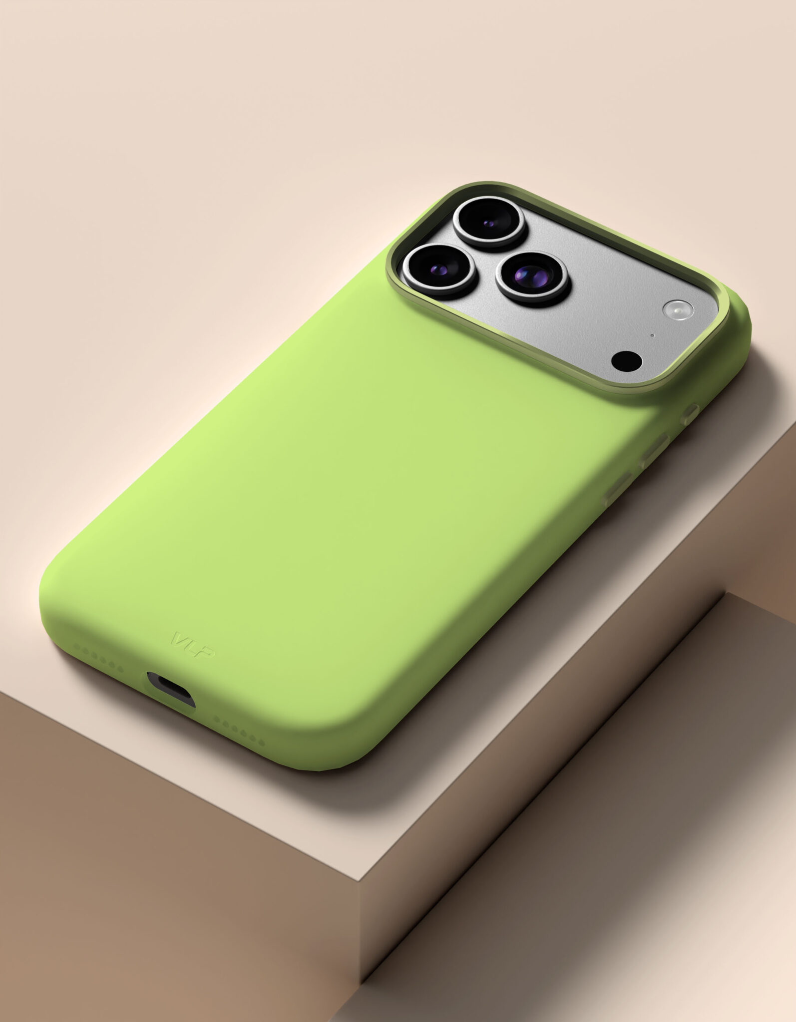 На фото изображено Чехол защитный VLP Aster Pro Case с MagSafe для iPhone 17 Pro Max, лайм