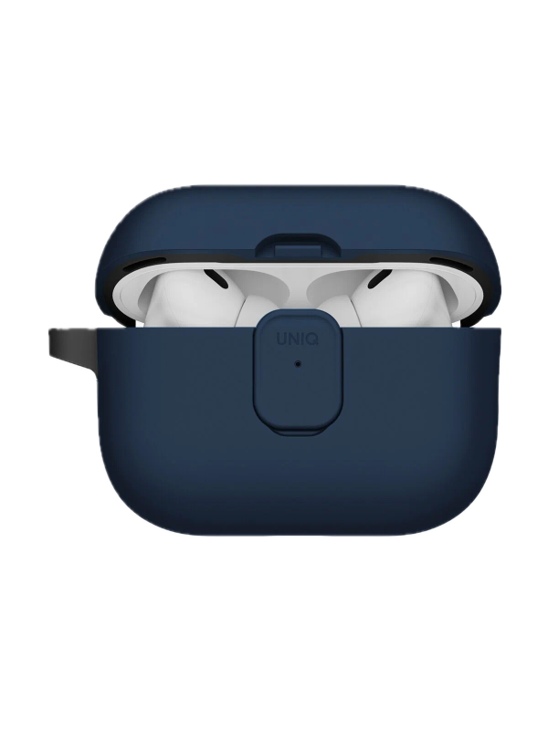 На фото изображено Чехол Uniq CLYDE Lock case для AirPods Pro 3, Royal Blue/Flint Grey