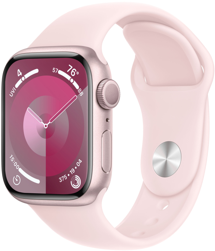 Apple Watch Series 9, 41 мм, корпус из алюминия цвета «Розовый», спортивный ремешок, размер S/M