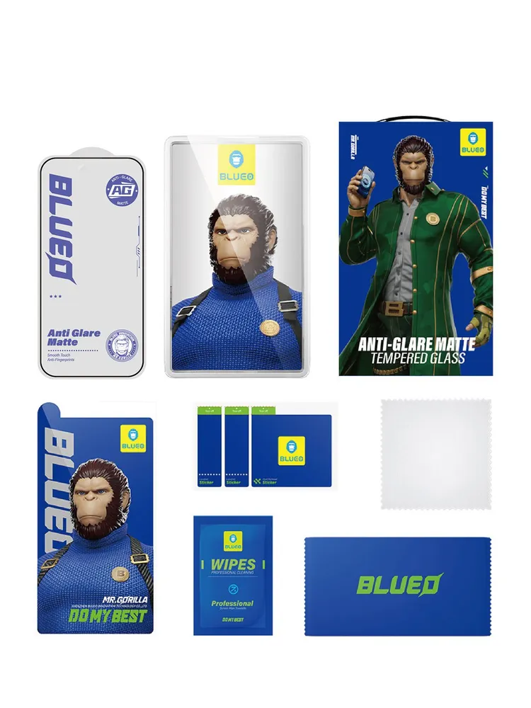 На фото изображено Защитное стекло BlueO для iPhone 17/17 Pro/16 Pro, матовое