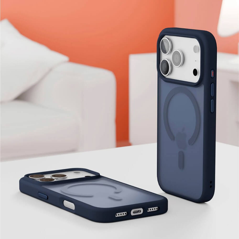На фото изображено Чехол защитный VLP LITE Bloom Case с MagSafe для iPhone 17 Pro, темно-синий