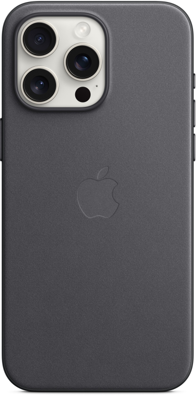 На фото изображено Чехол Apple MagSafe FineWoven для iPhone 15 Pro Max, Чёрный