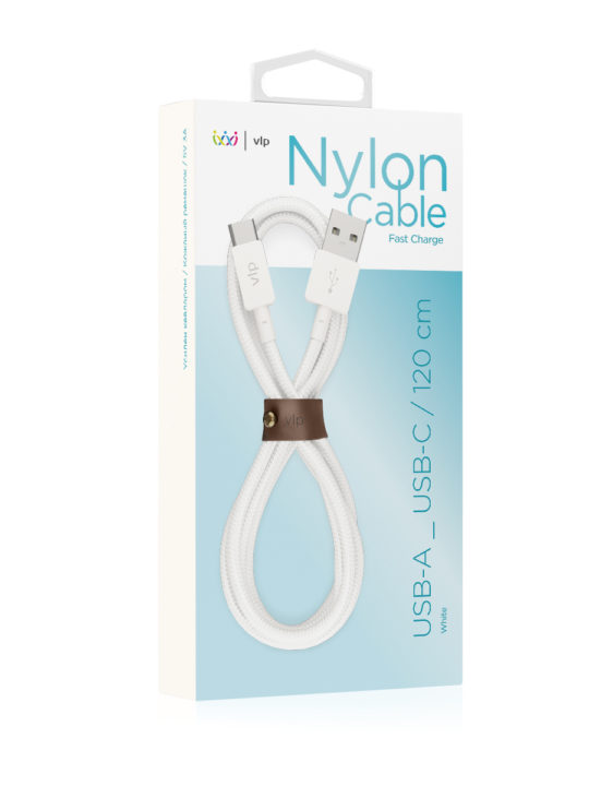 На фото изображено Кабель VLP Nylon Cable USB-A/USB-C, 1.2м, белый