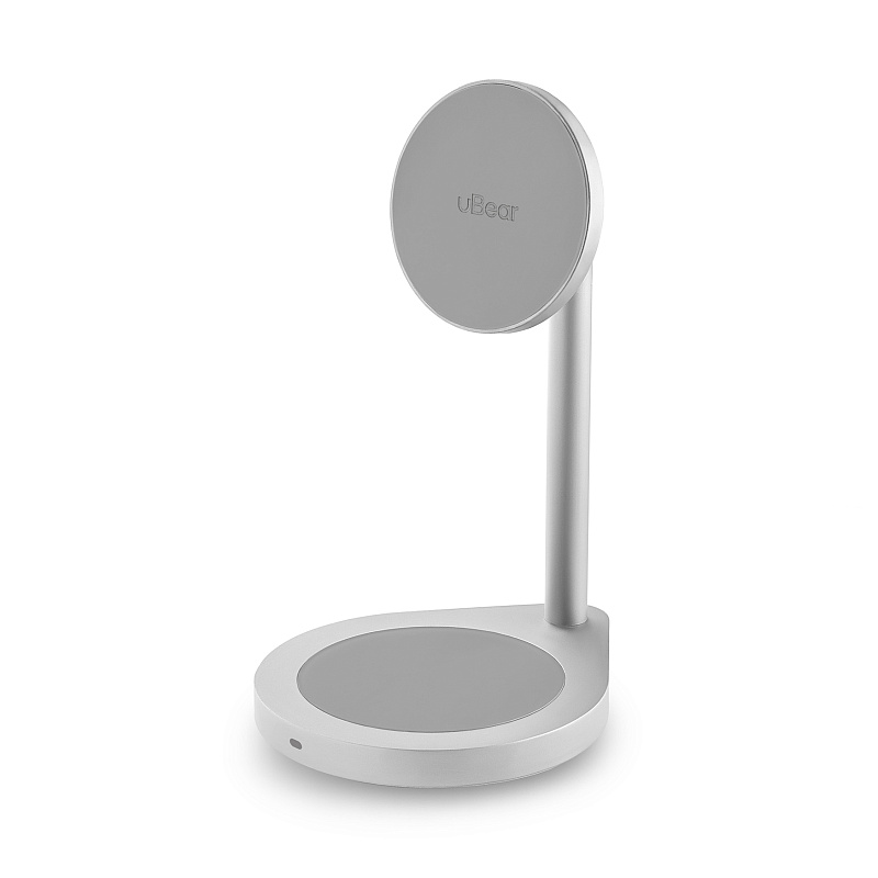 Беспроводное зарядное устройство uBear Stage, 2в1, MagSafe совместимое, серебристый Беспроводное зарядное устройство uBear Stage, 2в1, MagSafe совместимое, серебристый